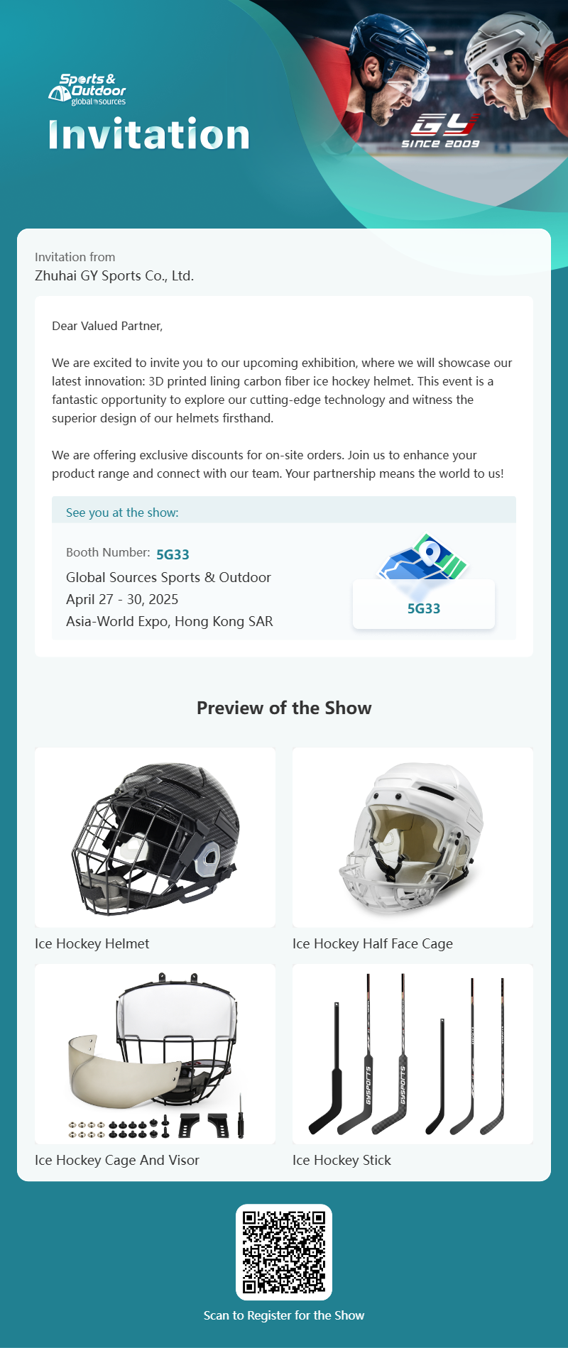 GY Global Sources Sports & Outdoor, 27-30 april 2025, Azië-Wereldtentoonstelling, Hong Kong SAR, standnummer. 5G33